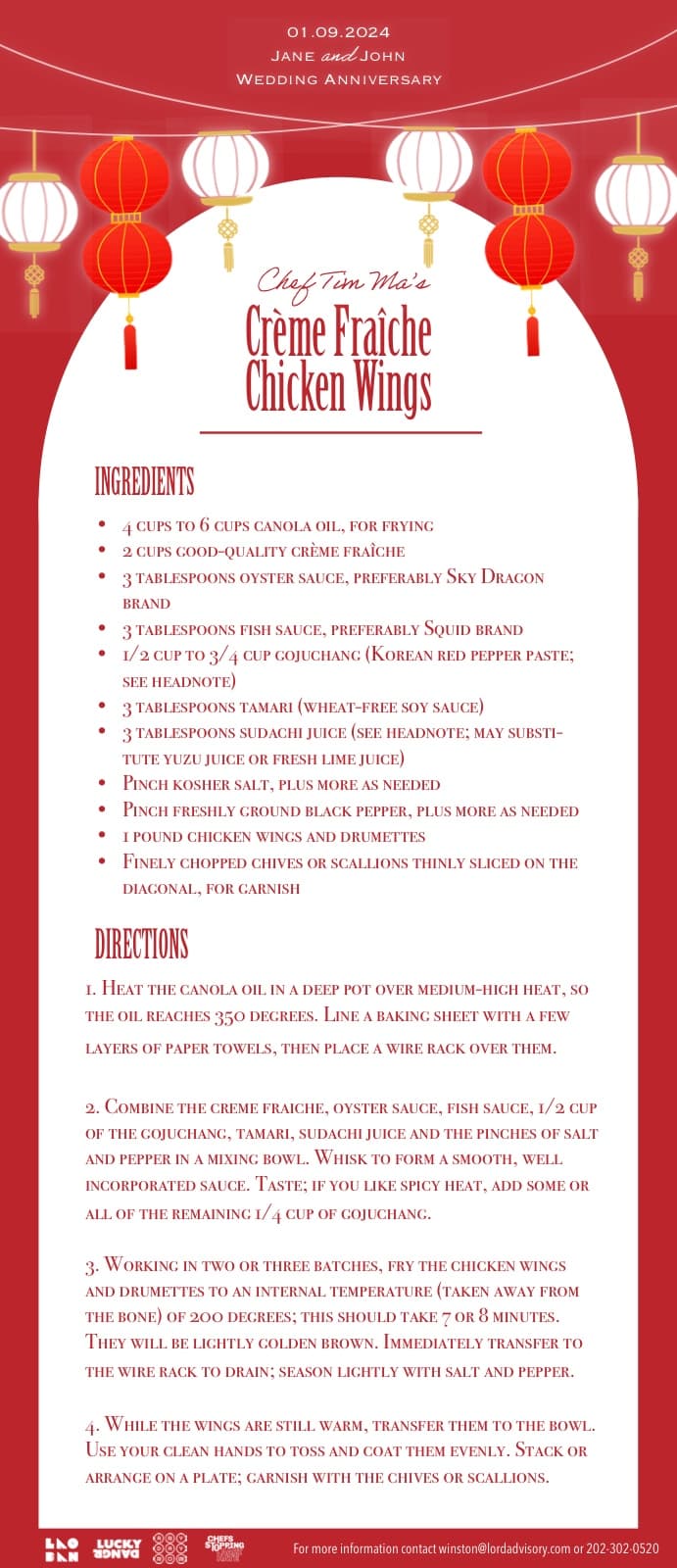 Chef Tim Ma custom recipe card design