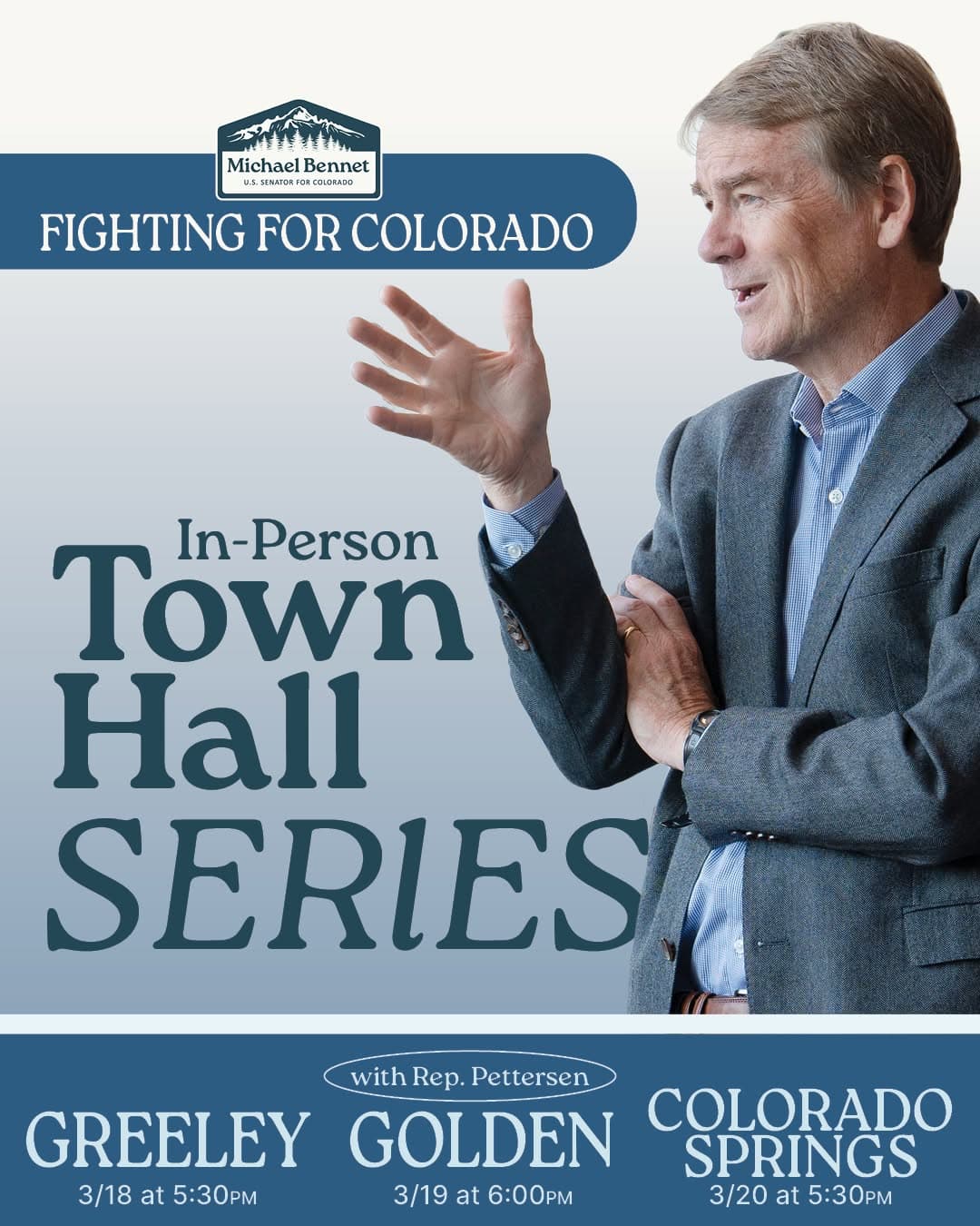 Fighting for Colorado in-person town hall series in Greeley, Golden and Colorado Springs